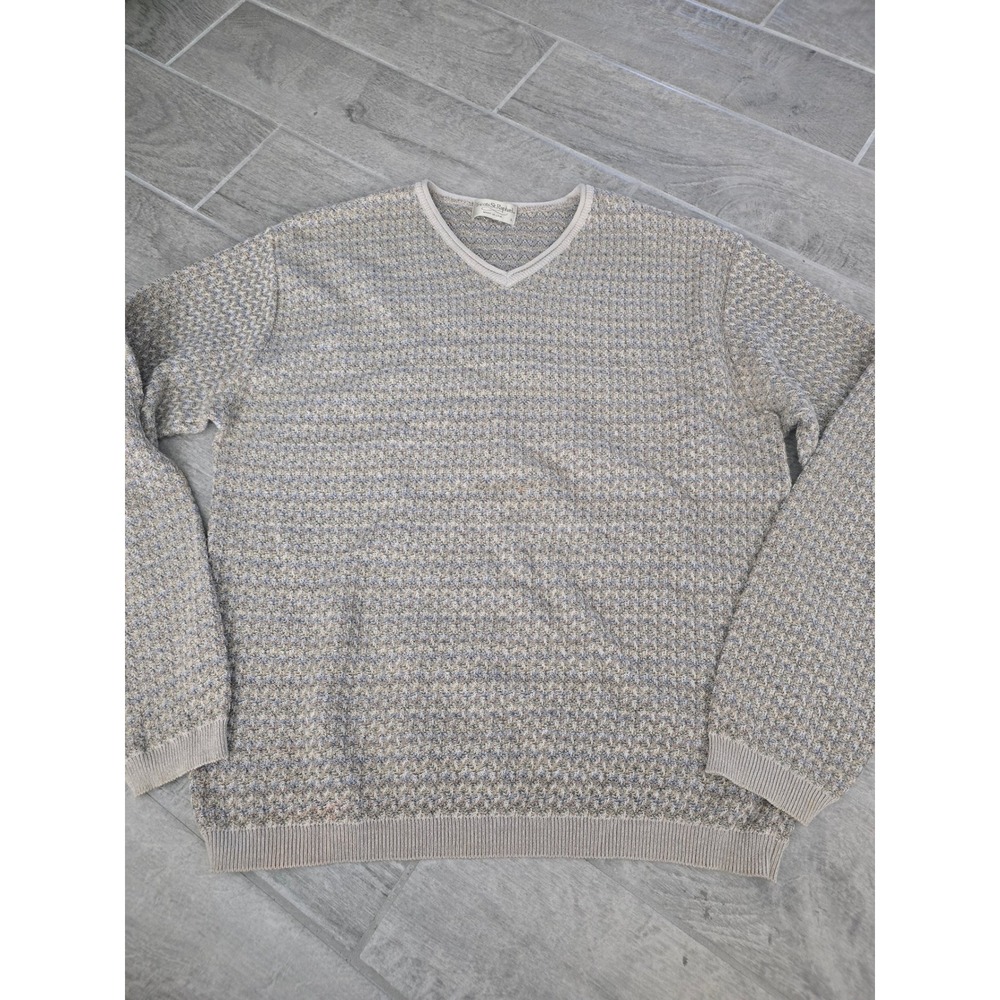 Vintage Tricots St Raphael Mens‎ V Neck Textured Knit Sweater Large USA Tan Blue